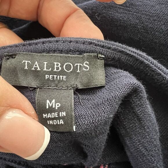 Talbot Embroidered Shift Dress Nantucket Slub Cotton Navy Sz MP Business Casual - Picture 7 of 12